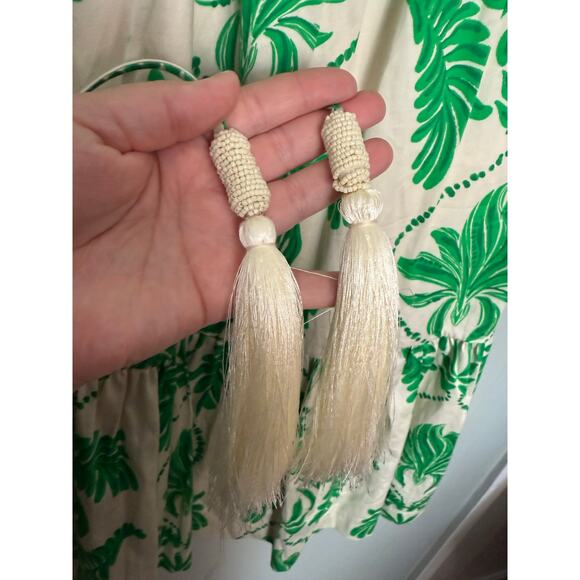 Andres Otalora Floridita tropical green leaf print Midi Dress boho - Picture 6 of 10